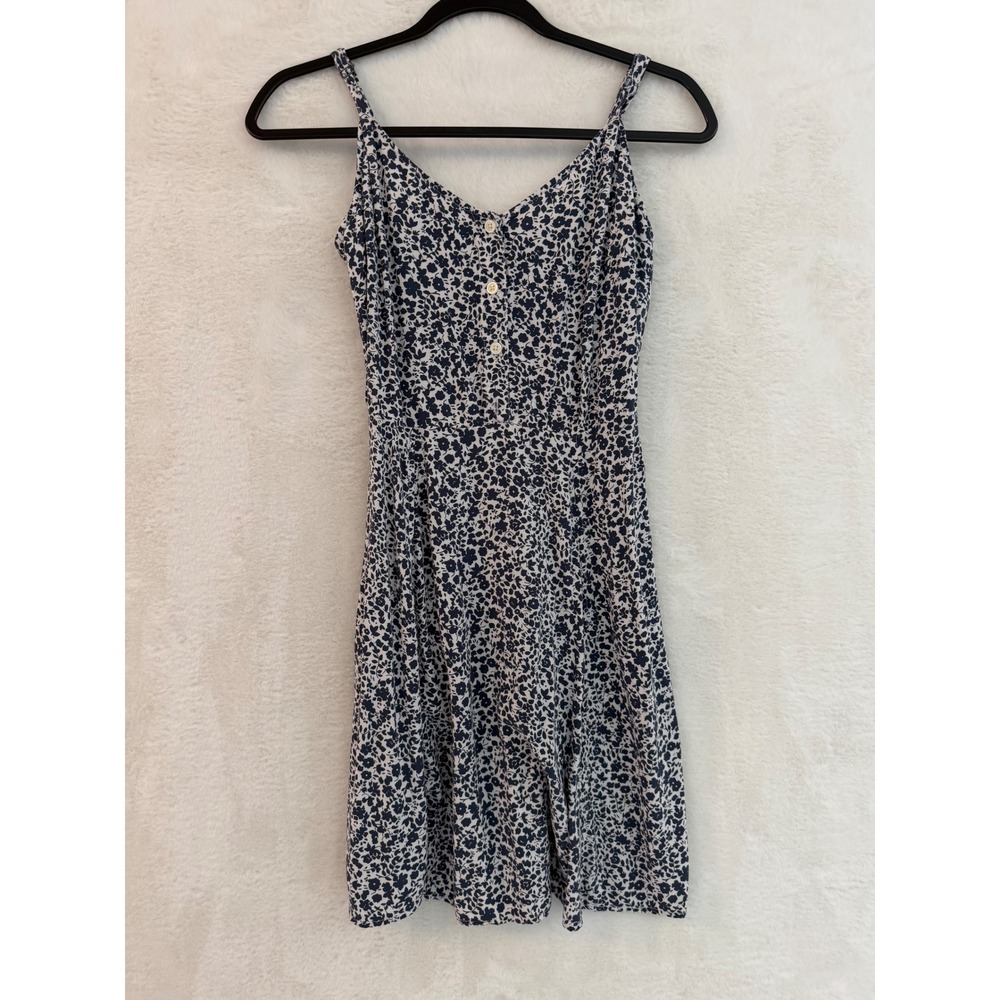 Gap Womens XS Navy Blue Floral Button Front Smocked Back Cami Mini Dress